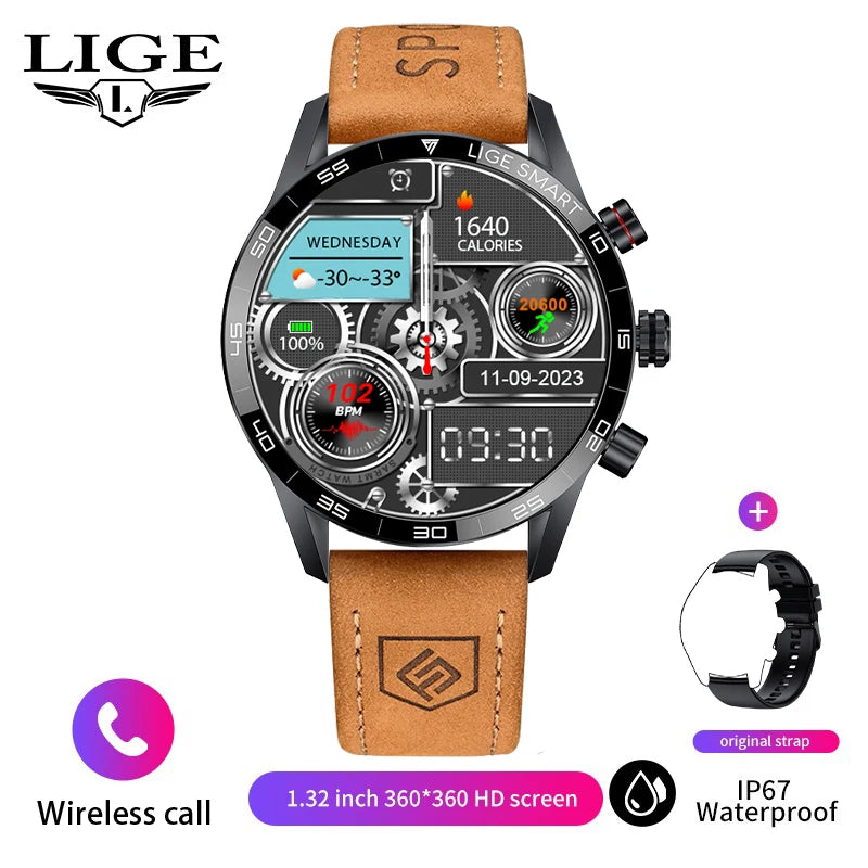 LIGE Rugged Military GPS Smart Watch Men AMOLED HD Screen Heart Rate Bluetooth Call Waterproof Outdoor SmartWatch
