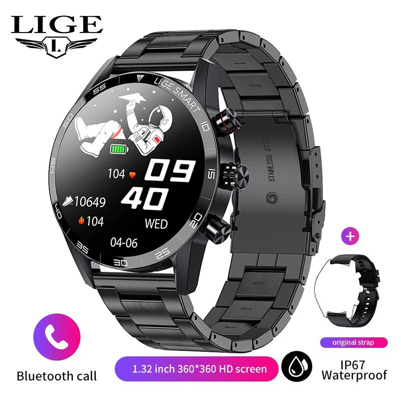 LIGE Rugged Military GPS Smart Watch Men AMOLED HD Screen Heart Rate Bluetooth Call Waterproof Outdoor SmartWatch