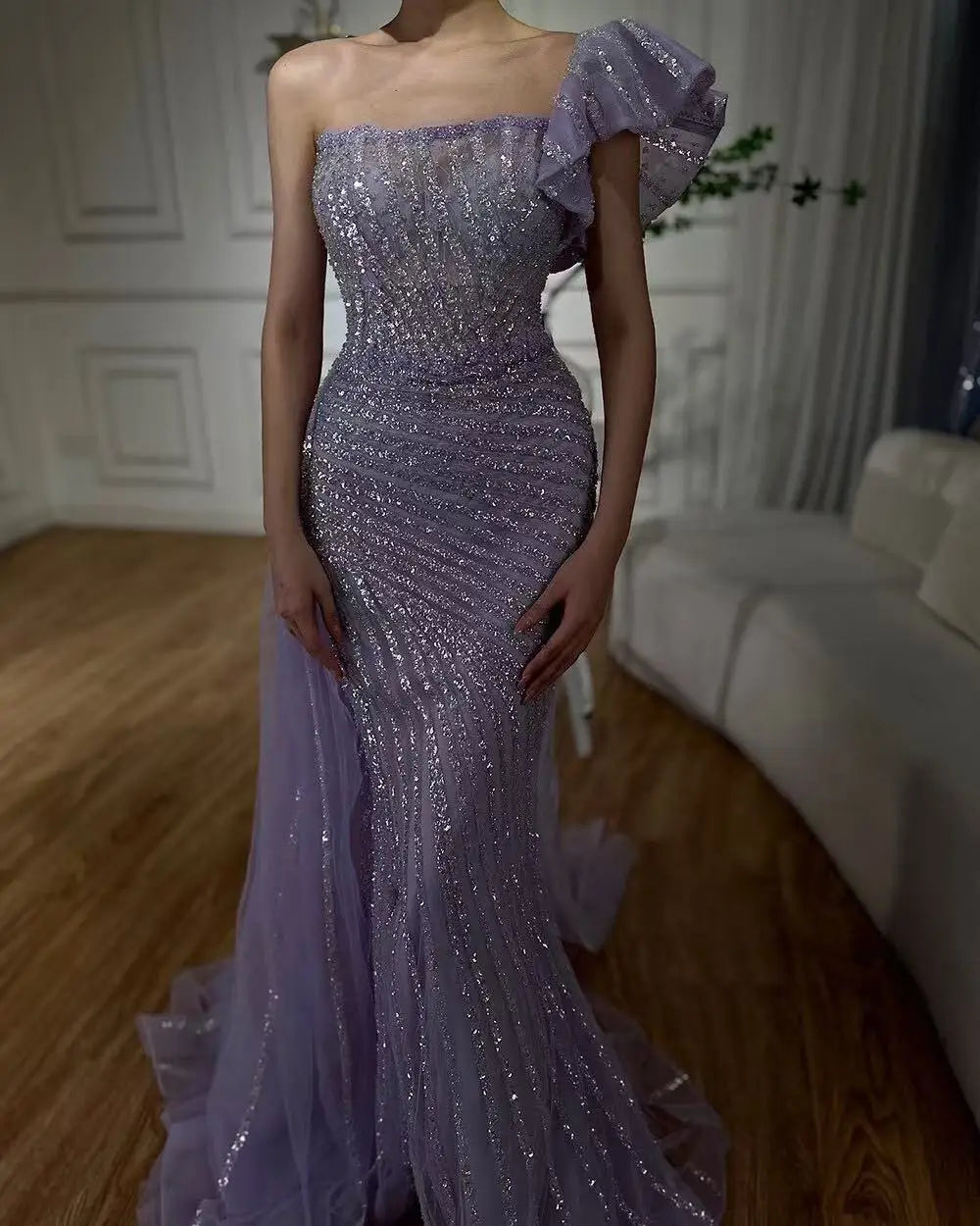 SERENE HILL Customized Lilac Luxury Beaded Mermaid Evening Dress 2025 Arabic Sexy Slit Women Occasion Party Gown CLA72277