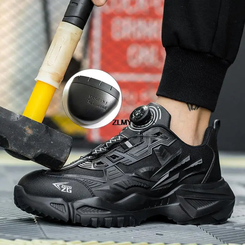 Quality Rotated Button Safety Shoes Men Steel Toe Working Sneakers Light Stab Proof Work Boots Man Anti-smash Security Footwear