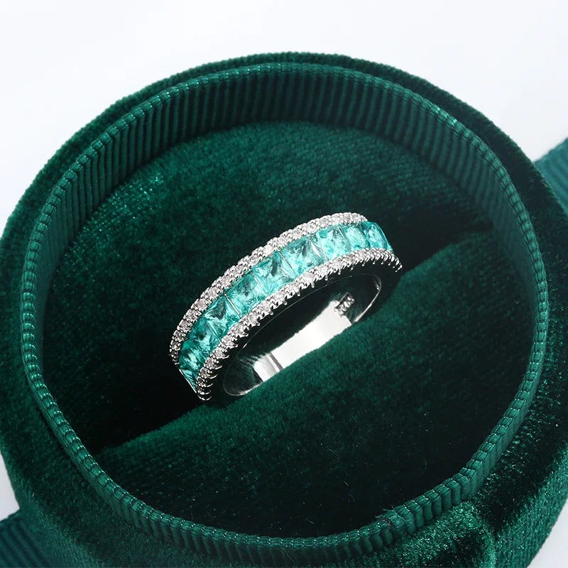 Beautiful 925 Silver Plated Women's Ring Geometric Square Green Zircon Jewelry Anniversary Gift Fashion Engagement Ring