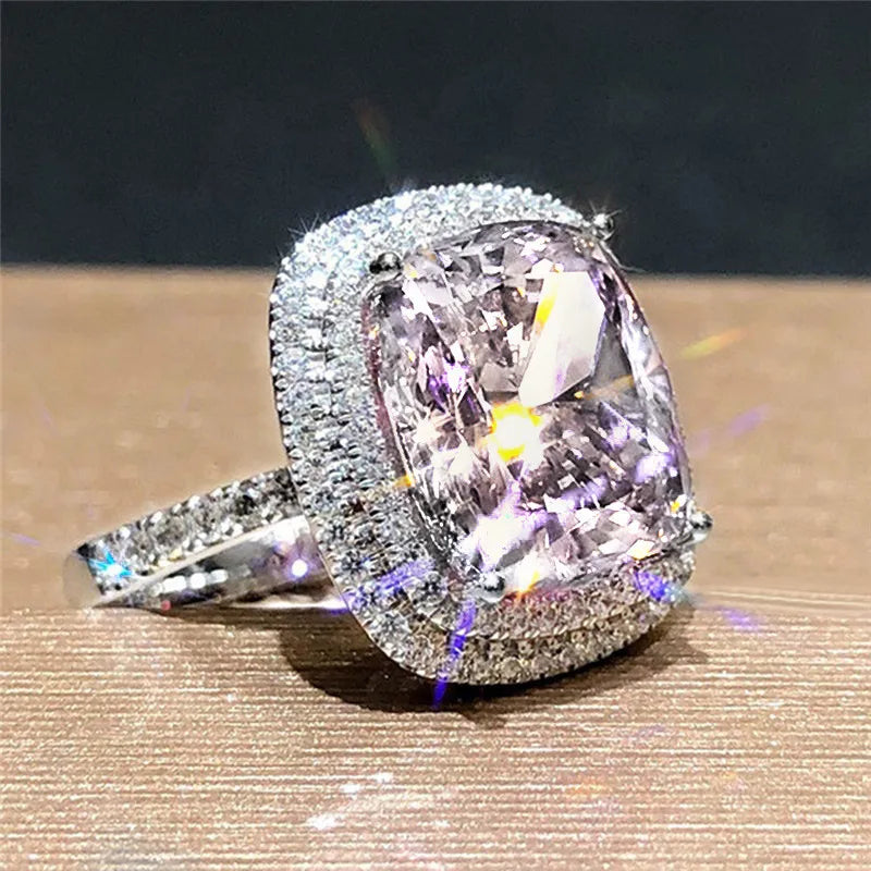 925 Sterling Silver Pink CZ Women's Rings Brilliant Engagement Wedding Accessories Valentines Love Gift New Trendy Jewelry