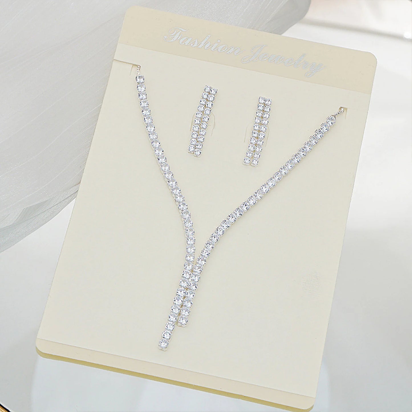 2pcs Women Jewelry Rhinestone Necklace Set French Vintage Earring Necklace Bride Wedding Photo Accessories For Bridesmaids Gifts