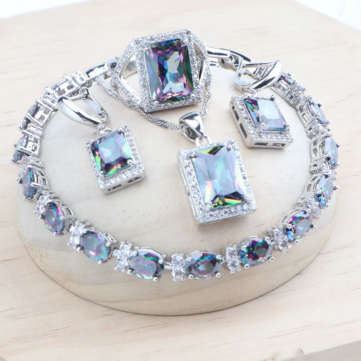 925 Silver Bridal Jewelry Sets Wedding Black Zircon Bracelets Earrings Rings Pendant Necklace Set For Women