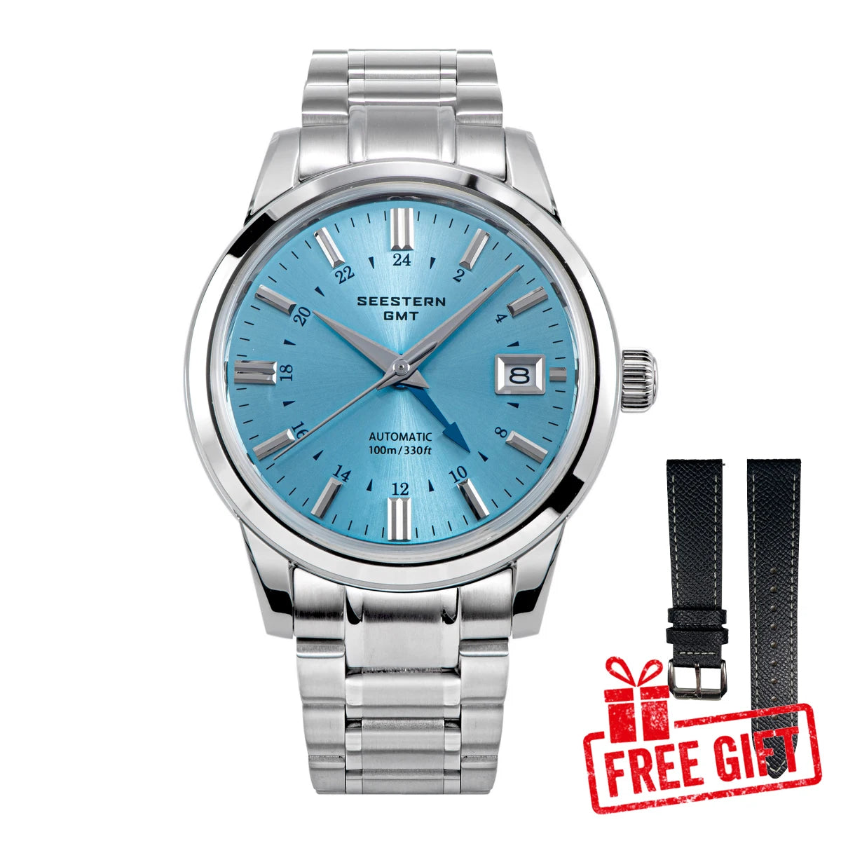 SEESTERN Men's Automatic Mechanical Wristwatch NH34 GMT Movement 10bar Waterproof Domed Sapphire Crystal Watch Limited S446 New