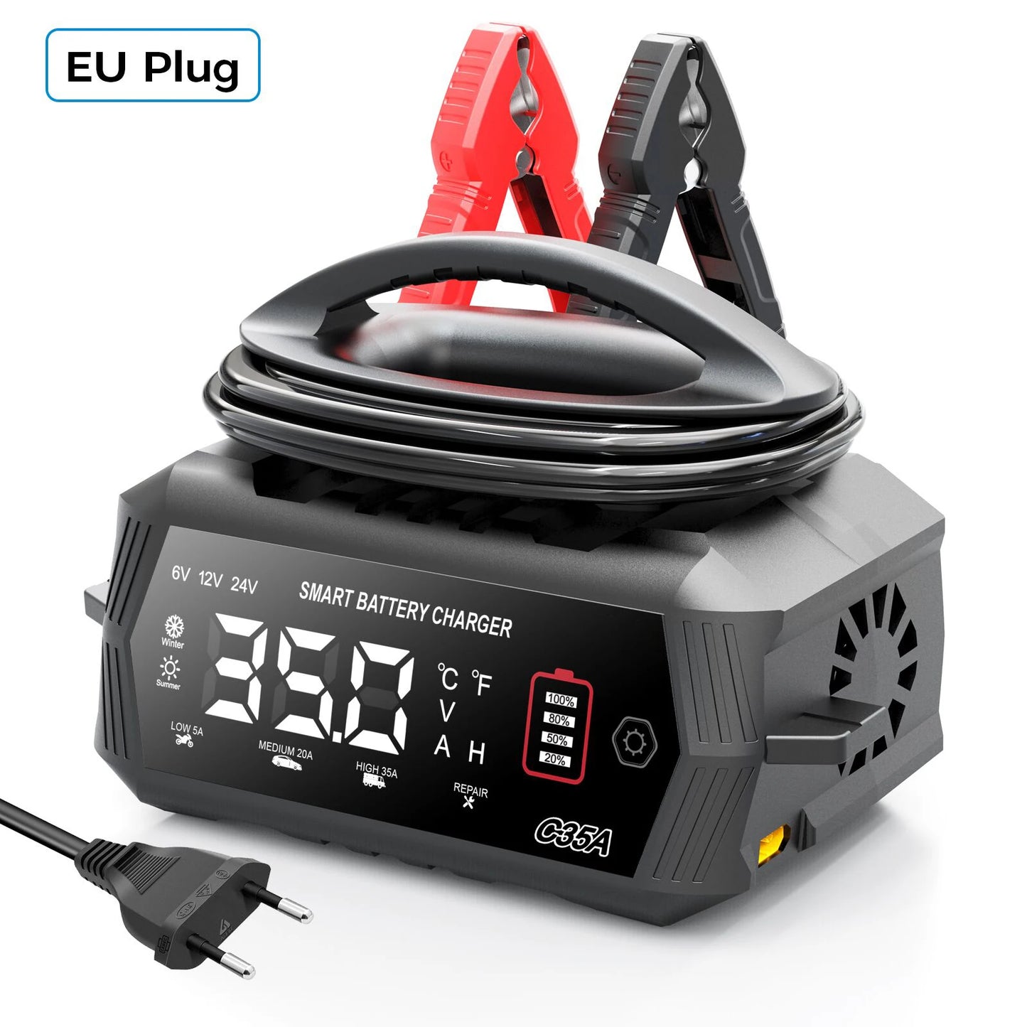 HTRC 35A Car Battery Charger 6V/12V/24V Smart Charger for Lithium LiFePO4 Lead-acid AGM Batteries Automatic Motorcycle Charger
