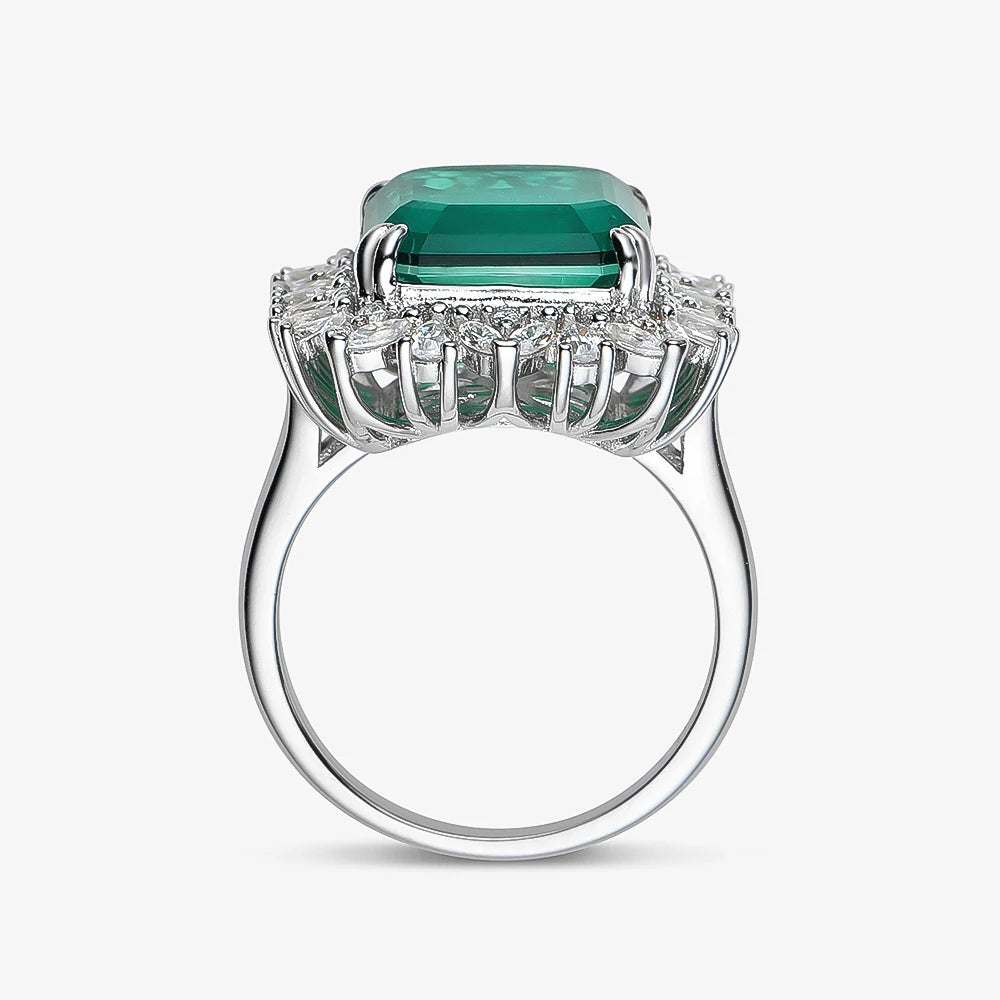 OEVAS 100% 925 Sterling Silver 12*15 Synthetic Emerald High Carbon Diamond Rings For Women Sparkling Wed Party Fine Jewelry Gift