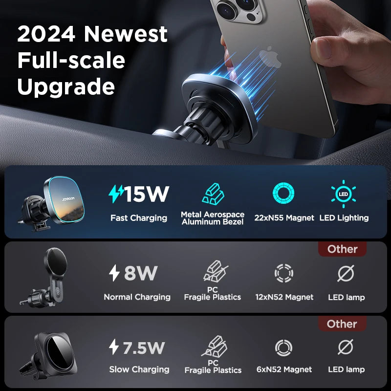 Magnetic Car Phone Holder 15W Wireless Charging Car Charger Air Vent Magnetic Phone Holder For iPhone 16 15 14 Pro Max