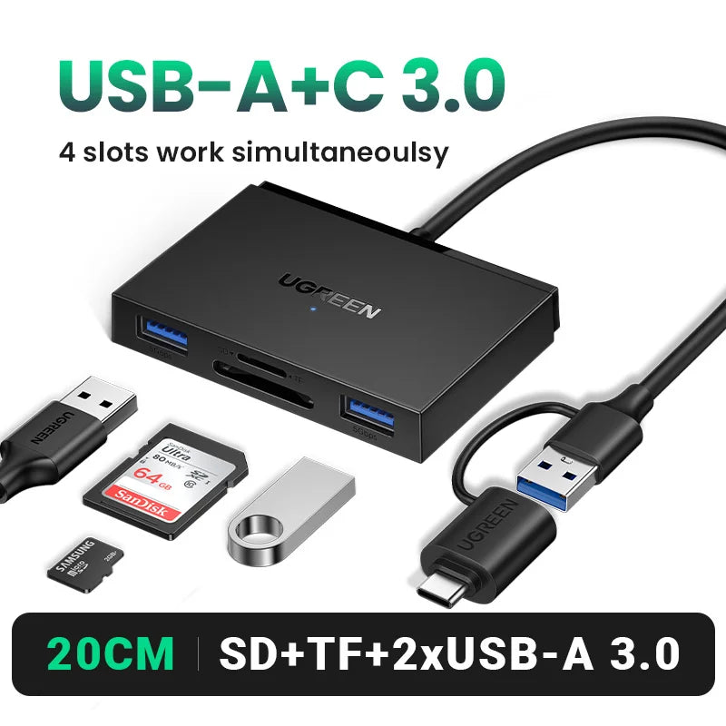 Card Reader 4-in-1 USB3.0 USB-C OTG to SD CF Micro SD TF MS Card Adapter for Laptop PC Windows macOS Memory Card Adapter