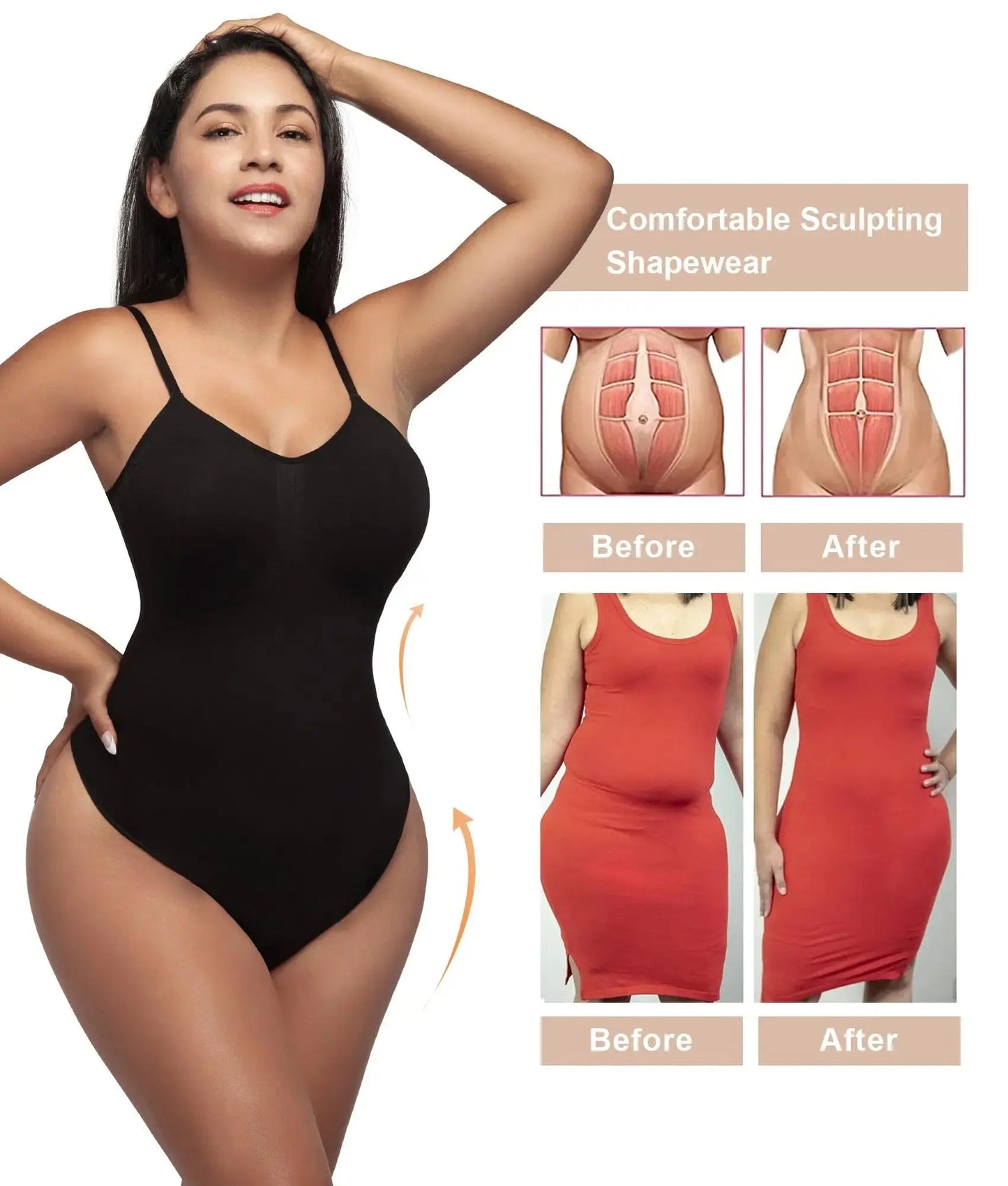 Low Back Bodysuits Shapewear for Women Open Crotch Body Shaper Seamless Tummy Control Push Up Corset Tank Top Backless Underwear