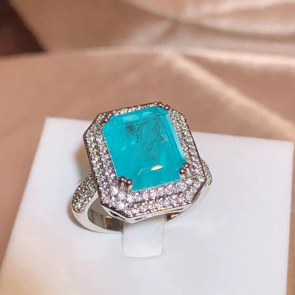 Paraiba Ring Pink/blue/Green Zircon Ring for Women High Quality Party Jewelry Engagement Ring Anniversary Gift Jewelry for Women