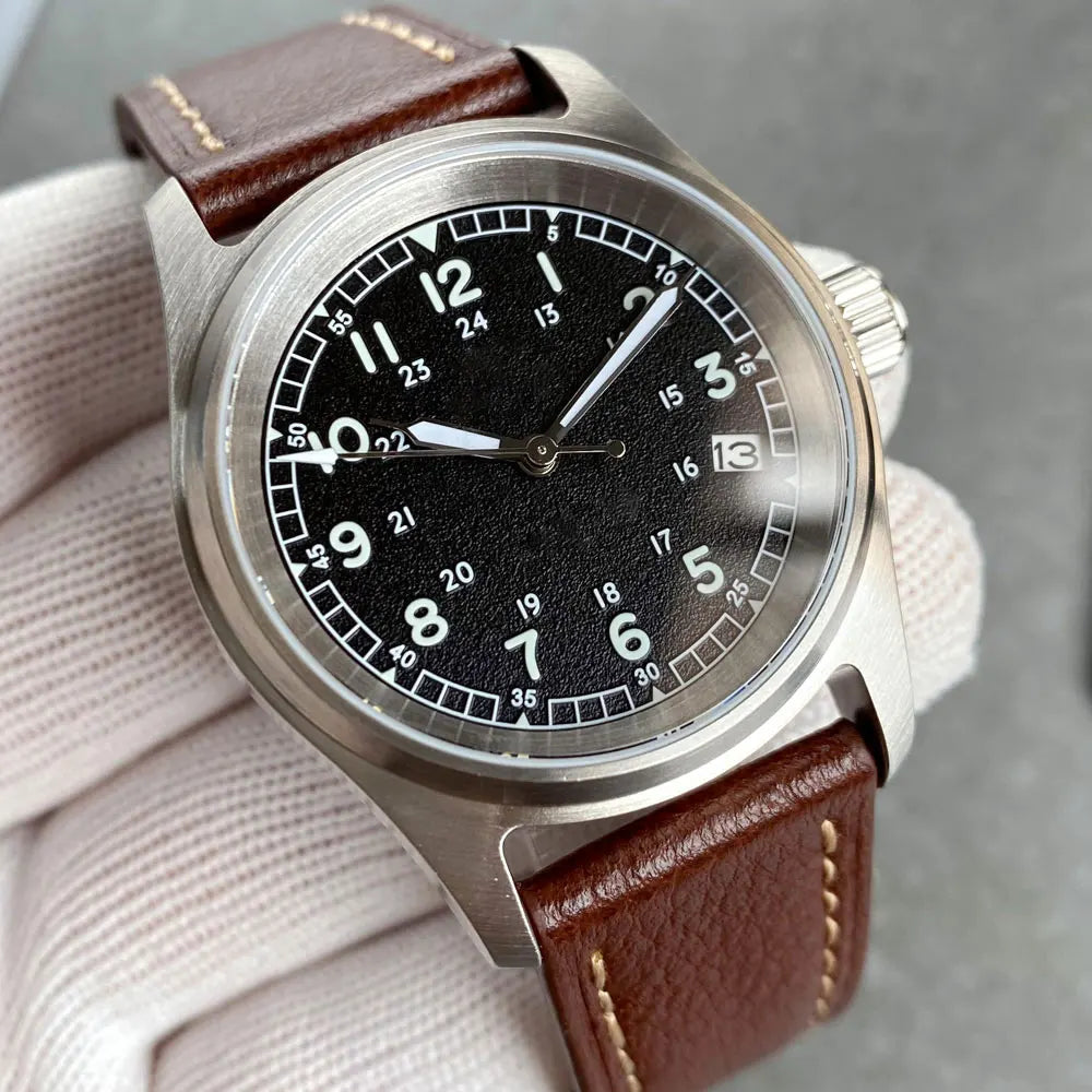 Tandorio 20ATM Waterproof Diver 36mm Field Watch Men NH35 Mechanical Movt Black White Dial Luminous Sapphire Glass 3.8 Auto Date