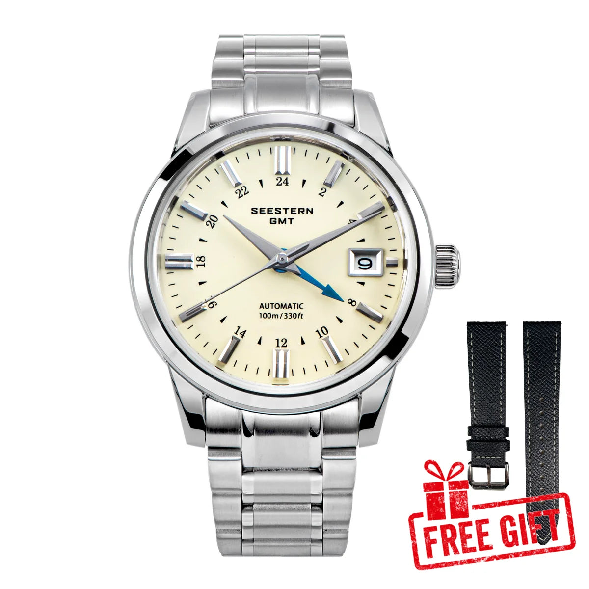 SEESTERN Men's Automatic Mechanical Wristwatch NH34 GMT Movement 10bar Waterproof Domed Sapphire Crystal Watch Limited S446 New