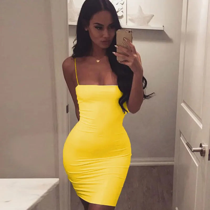 Summer Sexy Dress Spaghetti Strap Backless Bodycon Sleeveless Evening Party Club Short Mini Ladies Dresses Fashion Women Clothes