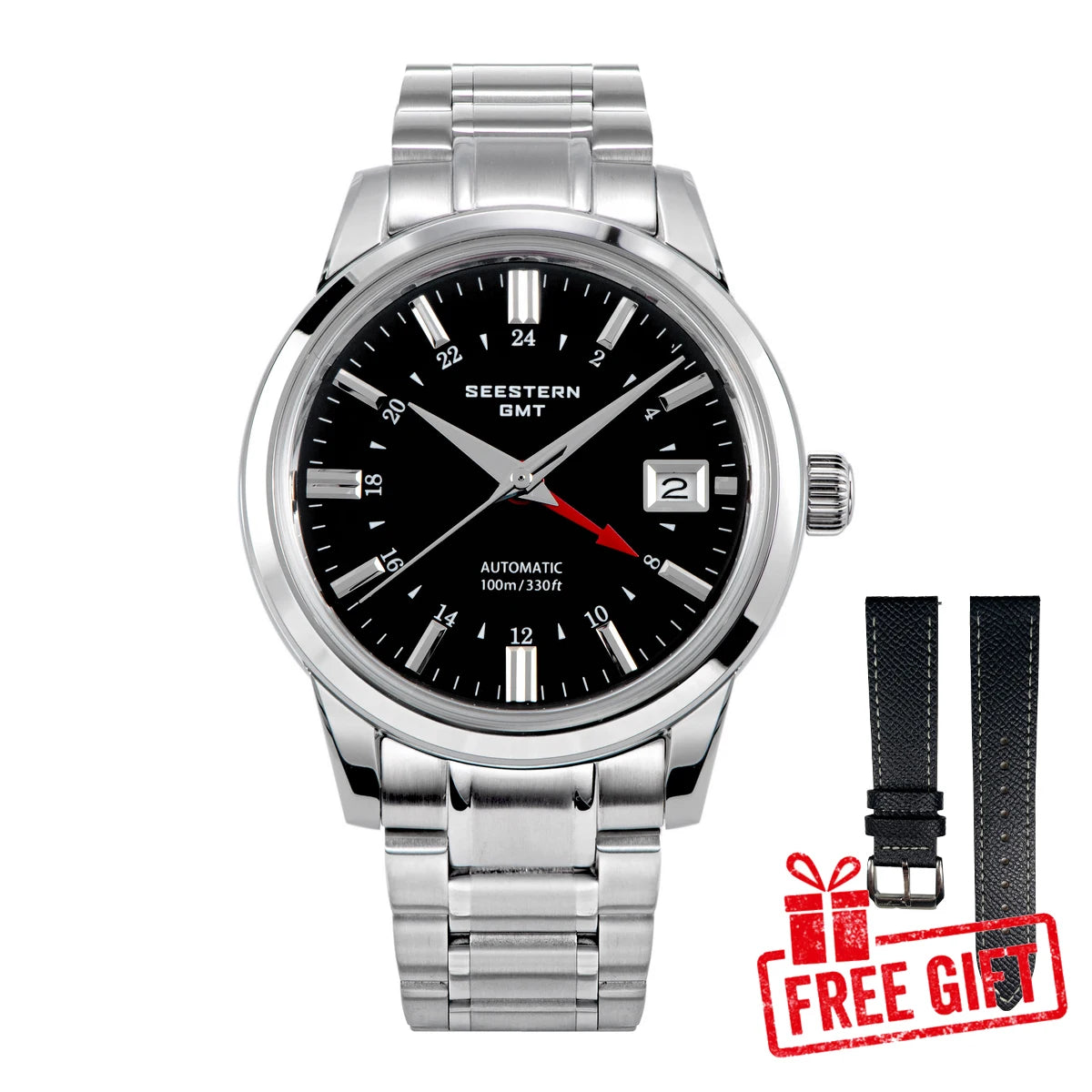 SEESTERN Men's Automatic Mechanical Wristwatch NH34 GMT Movement 10bar Waterproof Domed Sapphire Crystal Watch Limited S446 New