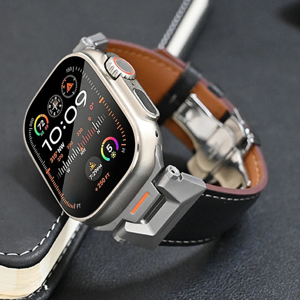 Luxury Leather Band for Apple Watch Ultra 2 ultra 49mm Strap Bracelet for iWatch Series 9 8 7