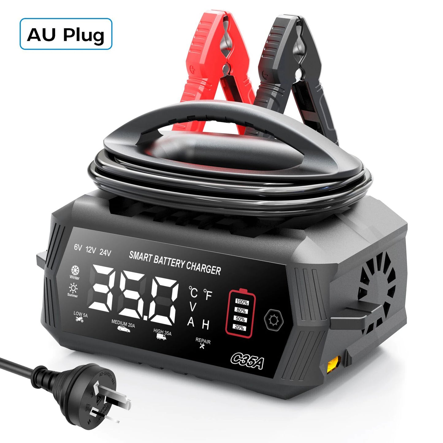 HTRC 35A Car Battery Charger 6V/12V/24V Smart Charger for Lithium LiFePO4 Lead-acid AGM Batteries Automatic Motorcycle Charger