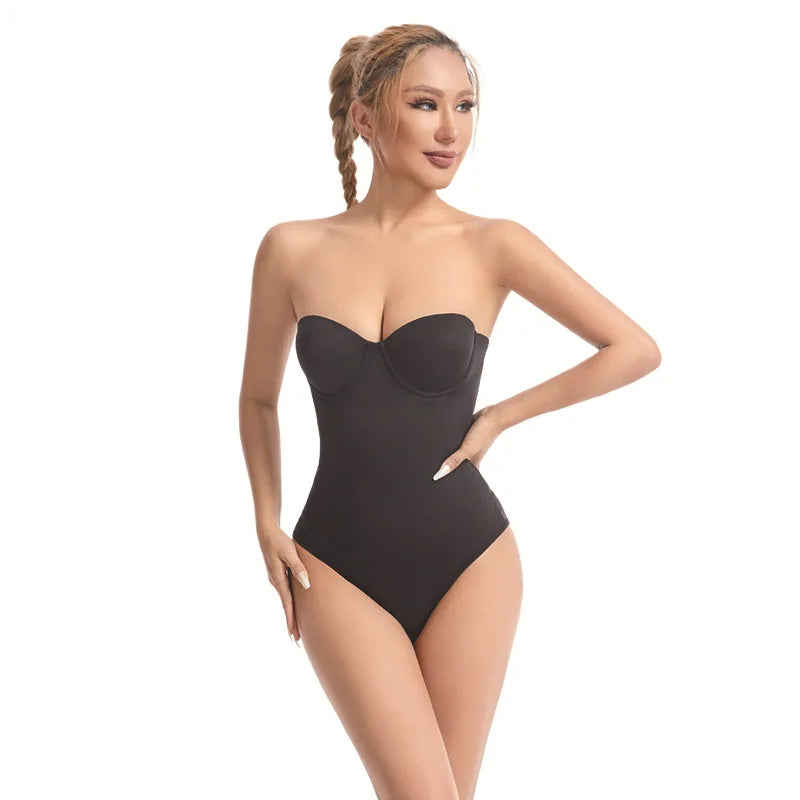 Wechery Women's Bodysuit Slimming Body Shaper Tummy Control Shapewear Detachable Shoulder Strap Female Underwear