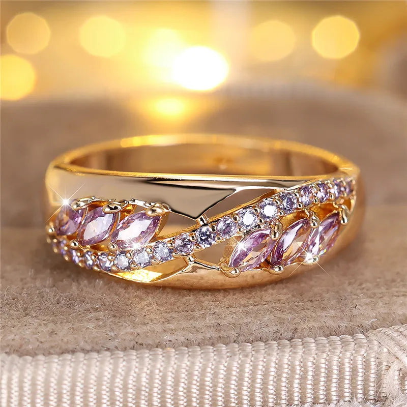 Cute Female Purple Zircon Stone Engagement Ring Rose Gold Color Wedding Jewelry For Women