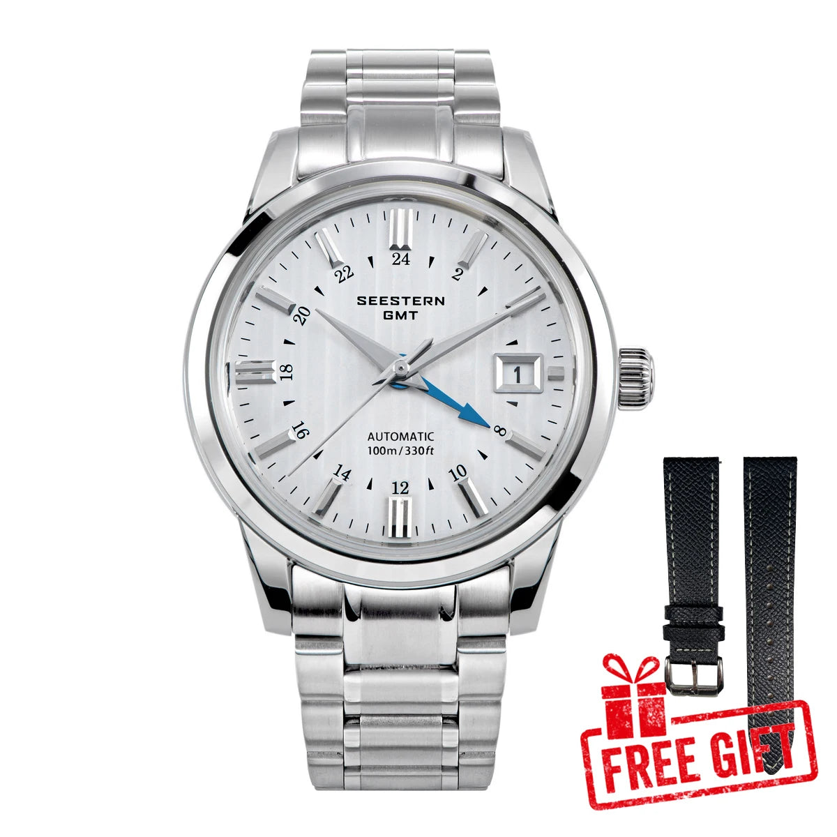 SEESTERN Men's Automatic Mechanical Wristwatch NH34 GMT Movement 10bar Waterproof Domed Sapphire Crystal Watch Limited S446 New