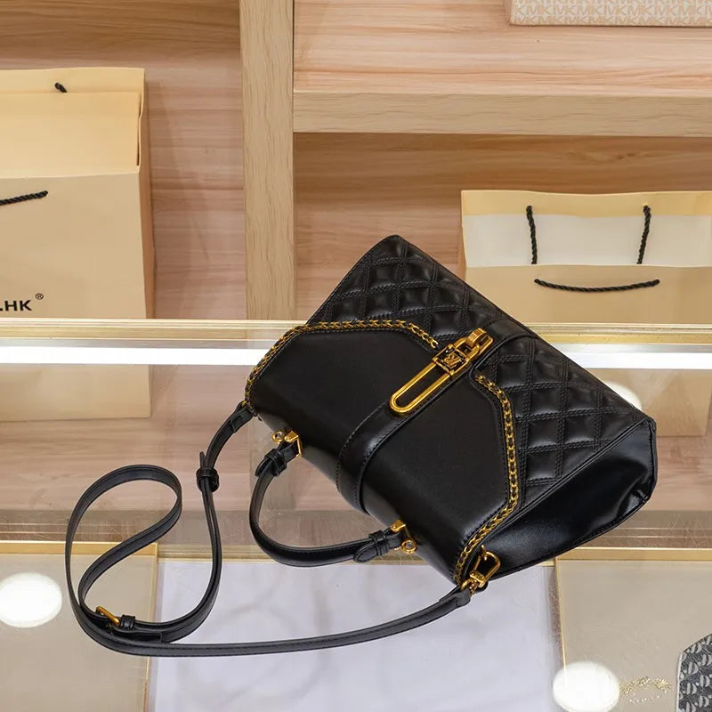 Women's handbag genuine diamond grid handbag women's 2024 new high-end designer crossbody shoulder small square bag