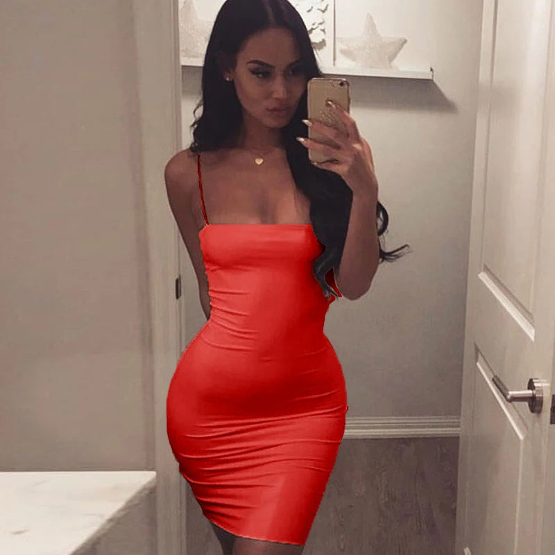 Summer Sexy Dress Spaghetti Strap Backless Bodycon Sleeveless Evening Party Club Short Mini Ladies Dresses Fashion Women Clothes