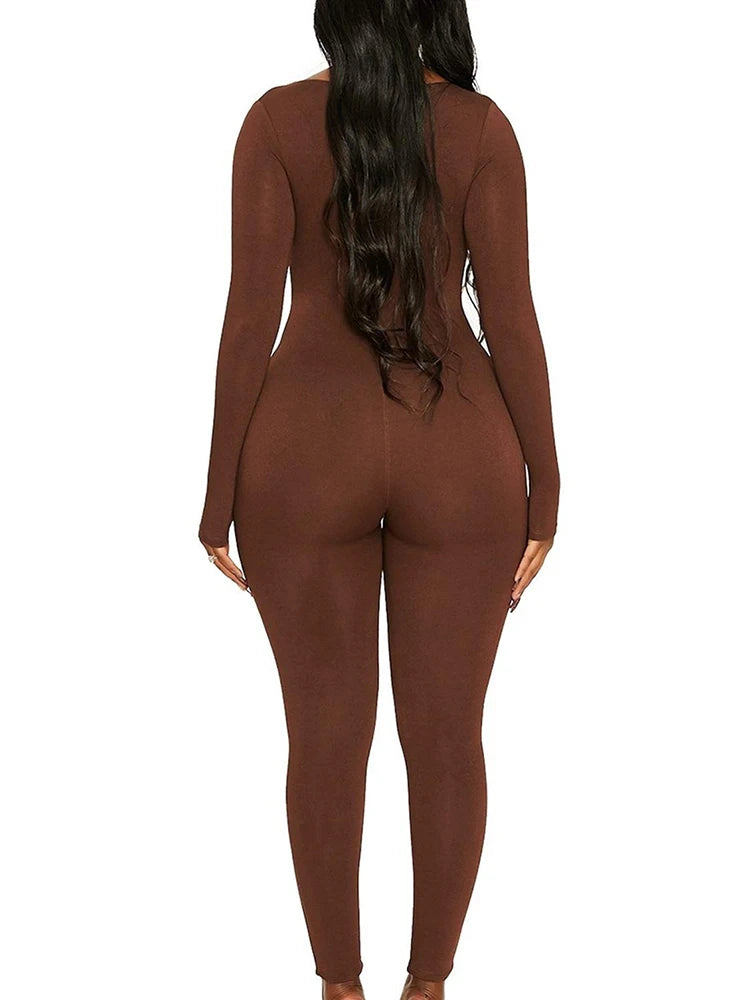 II Women's Rompers Long Sleeve Solid Skinny Bodycon Jumpsuits Fashion Sports Fitness Casual Activity Streetwear Overalls