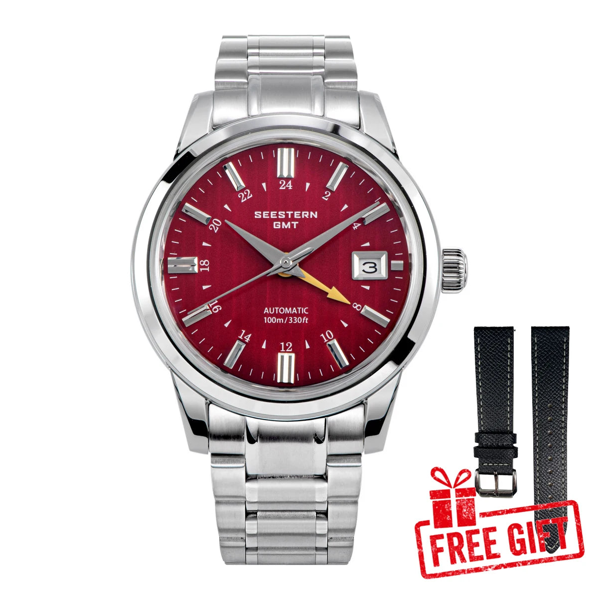 SEESTERN Men's Automatic Mechanical Wristwatch NH34 GMT Movement 10bar Waterproof Domed Sapphire Crystal Watch Limited S446 New