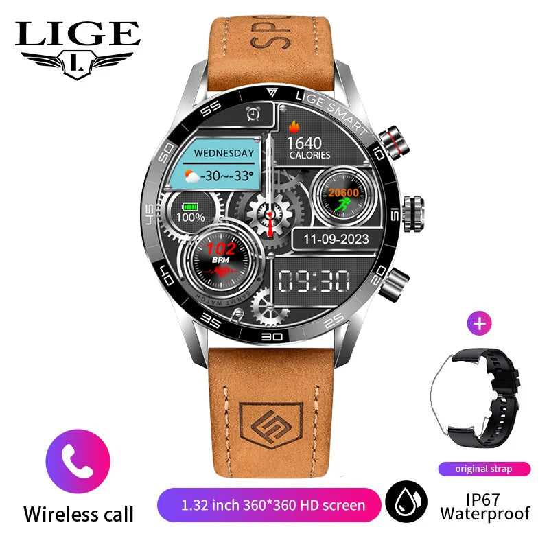LIGE Rugged Military GPS Smart Watch Men AMOLED HD Screen Heart Rate Bluetooth Call Waterproof Outdoor SmartWatch