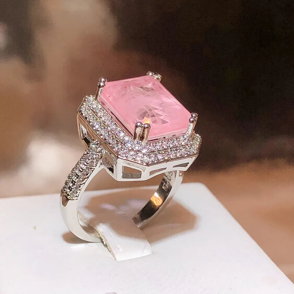 Paraiba Ring Pink/blue/Green Zircon Ring for Women High Quality Party Jewelry Engagement Ring Anniversary Gift Jewelry for Women