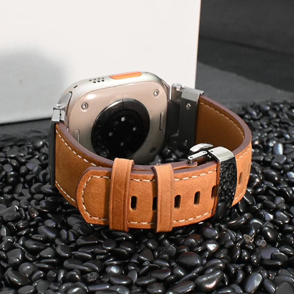 Luxury Leather Band for Apple Watch Ultra 2 ultra 49mm Strap Bracelet for iWatch Series 9 8 7