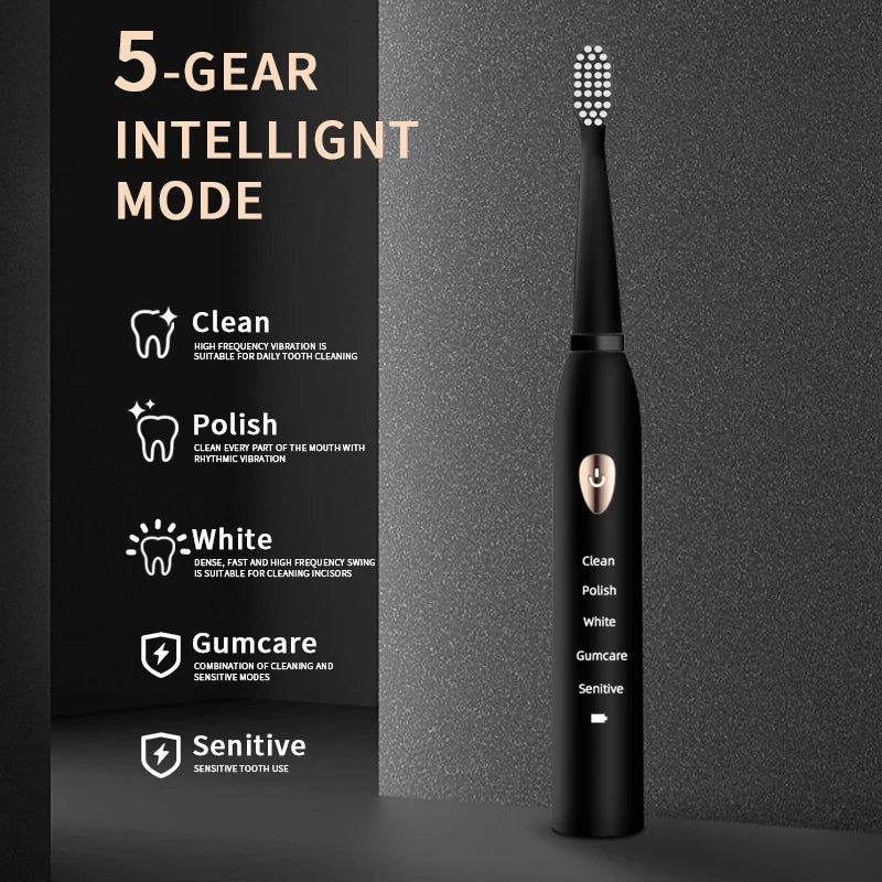 Electric Toothbrush Adult 5-gear Mode USB Charging IPX7 Waterproof Acoustic Electric