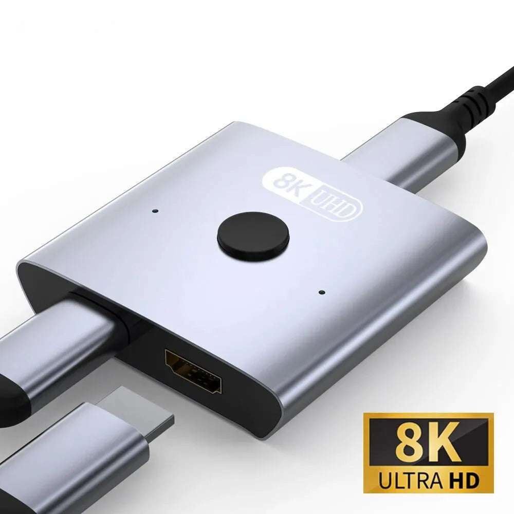 NIERBO 8K Bi-Directional HDMI 2.1 Switch Splitter 2 in 1 Out Ultra HD 4K@120Hz 8K@60Hz 48Gbps Aluminum HDMI Hub for PS5 Xbox