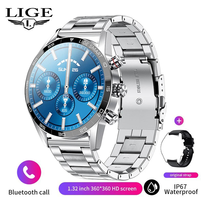 LIGE Rugged Military GPS Smart Watch Men AMOLED HD Screen Heart Rate Bluetooth Call Waterproof Outdoor SmartWatch