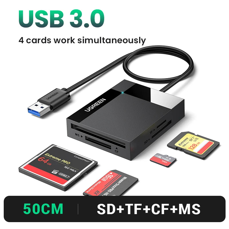 Card Reader 4-in-1 USB3.0 USB-C OTG to SD CF Micro SD TF MS Card Adapter for Laptop PC Windows macOS Memory Card Adapter