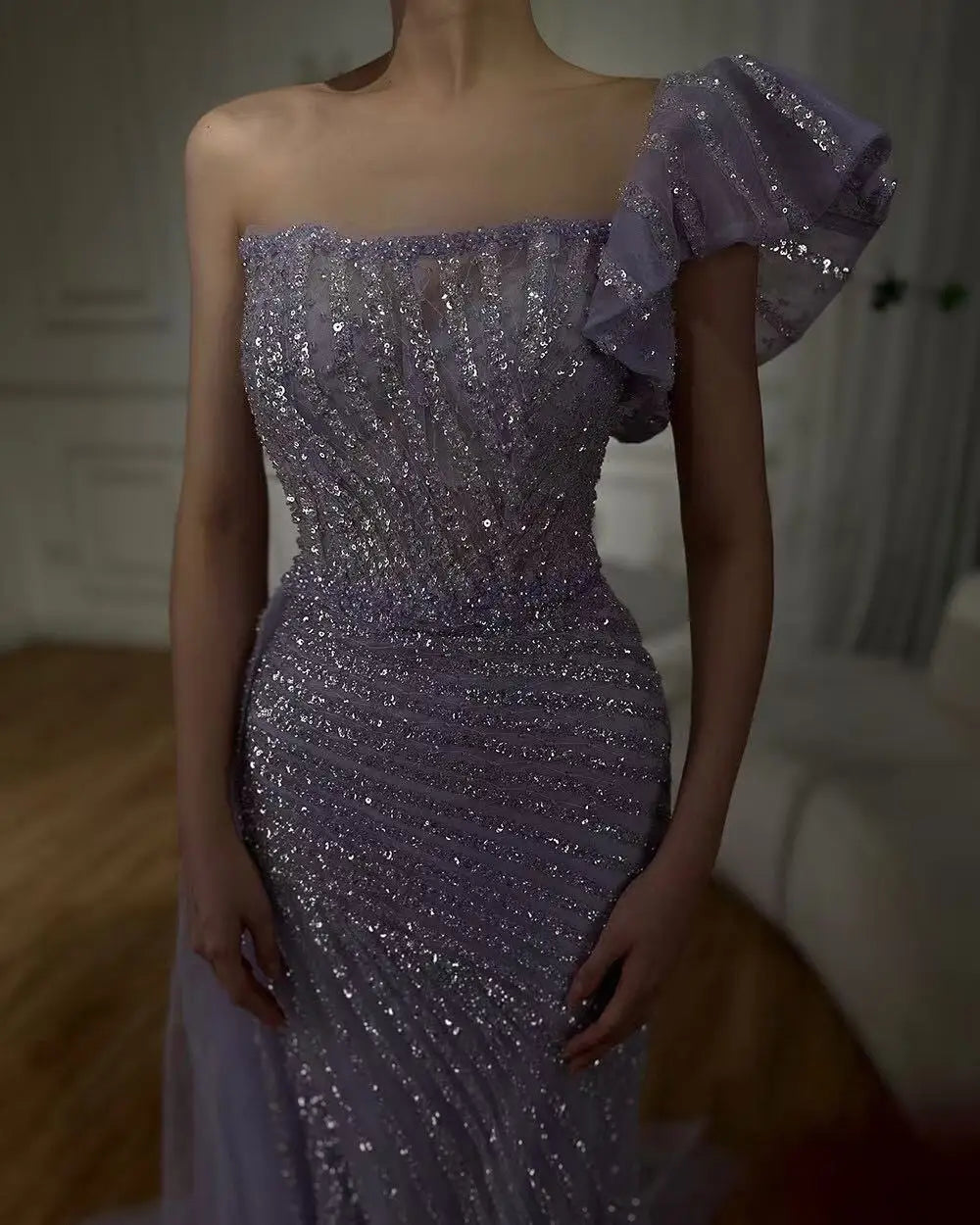 SERENE HILL Customized Lilac Luxury Beaded Mermaid Evening Dress 2025 Arabic Sexy Slit Women Occasion Party Gown CLA72277