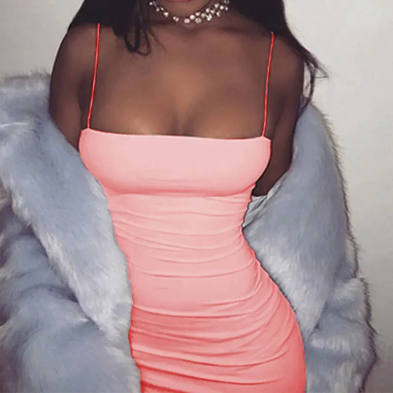 Summer Sexy Dress Spaghetti Strap Backless Bodycon Sleeveless Evening Party Club Short Mini Ladies Dresses Fashion Women Clothes