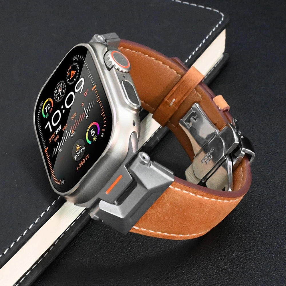 Luxury Leather Band for Apple Watch Ultra 2 ultra 49mm Strap Bracelet for iWatch Series 9 8 7