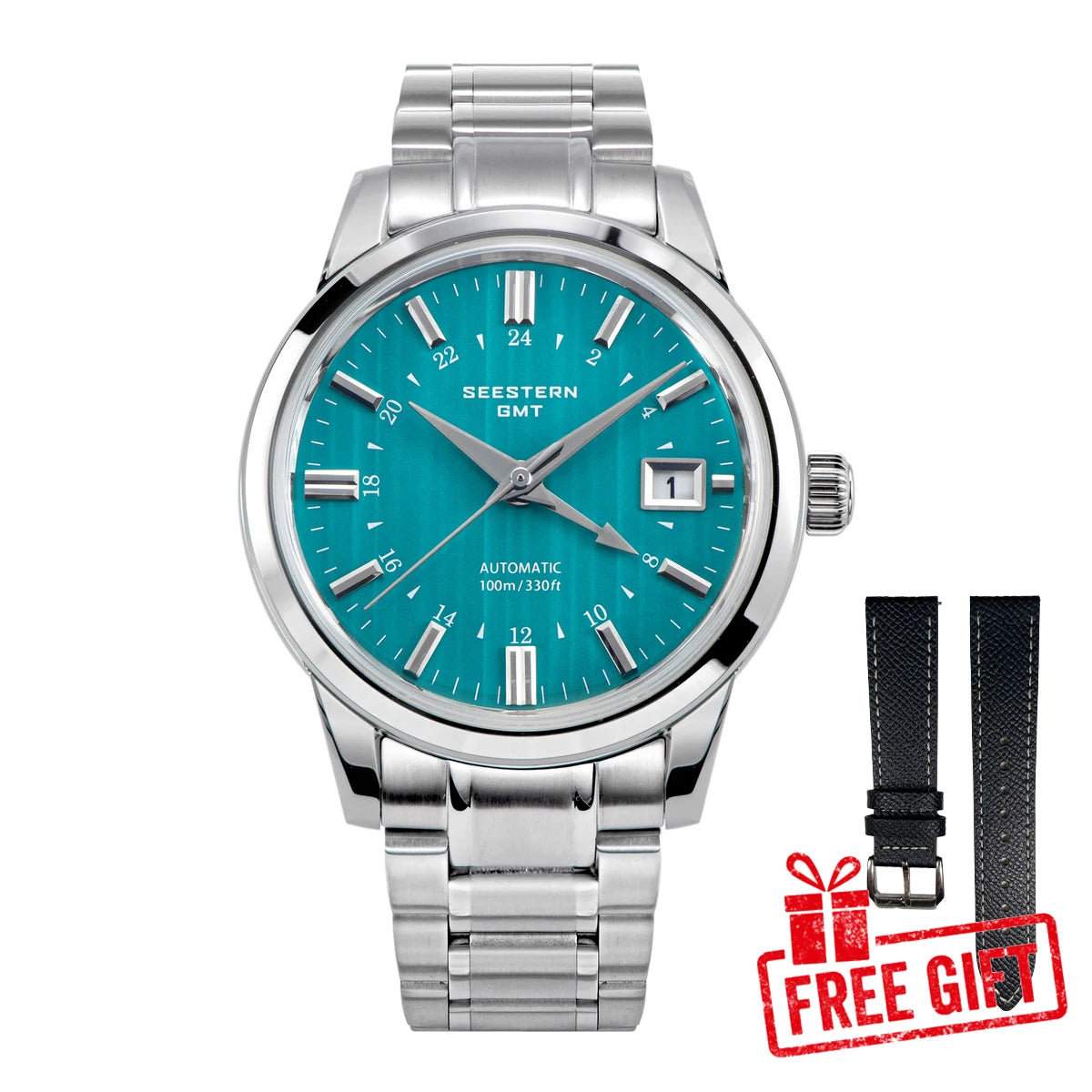 SEESTERN Men's Automatic Mechanical Wristwatch NH34 GMT Movement 10bar Waterproof Domed Sapphire Crystal Watch Limited S446 New
