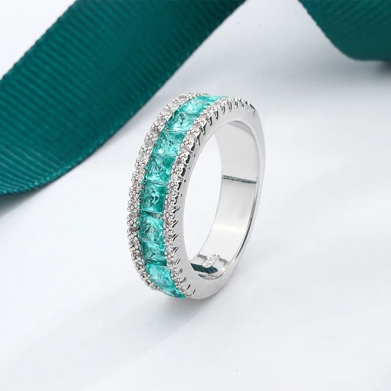 Beautiful 925 Silver Plated Women's Ring Geometric Square Green Zircon Jewelry Anniversary Gift Fashion Engagement Ring