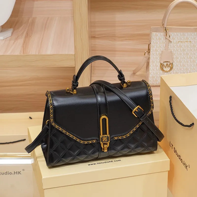 Women's handbag genuine diamond grid handbag women's 2024 new high-end designer crossbody shoulder small square bag
