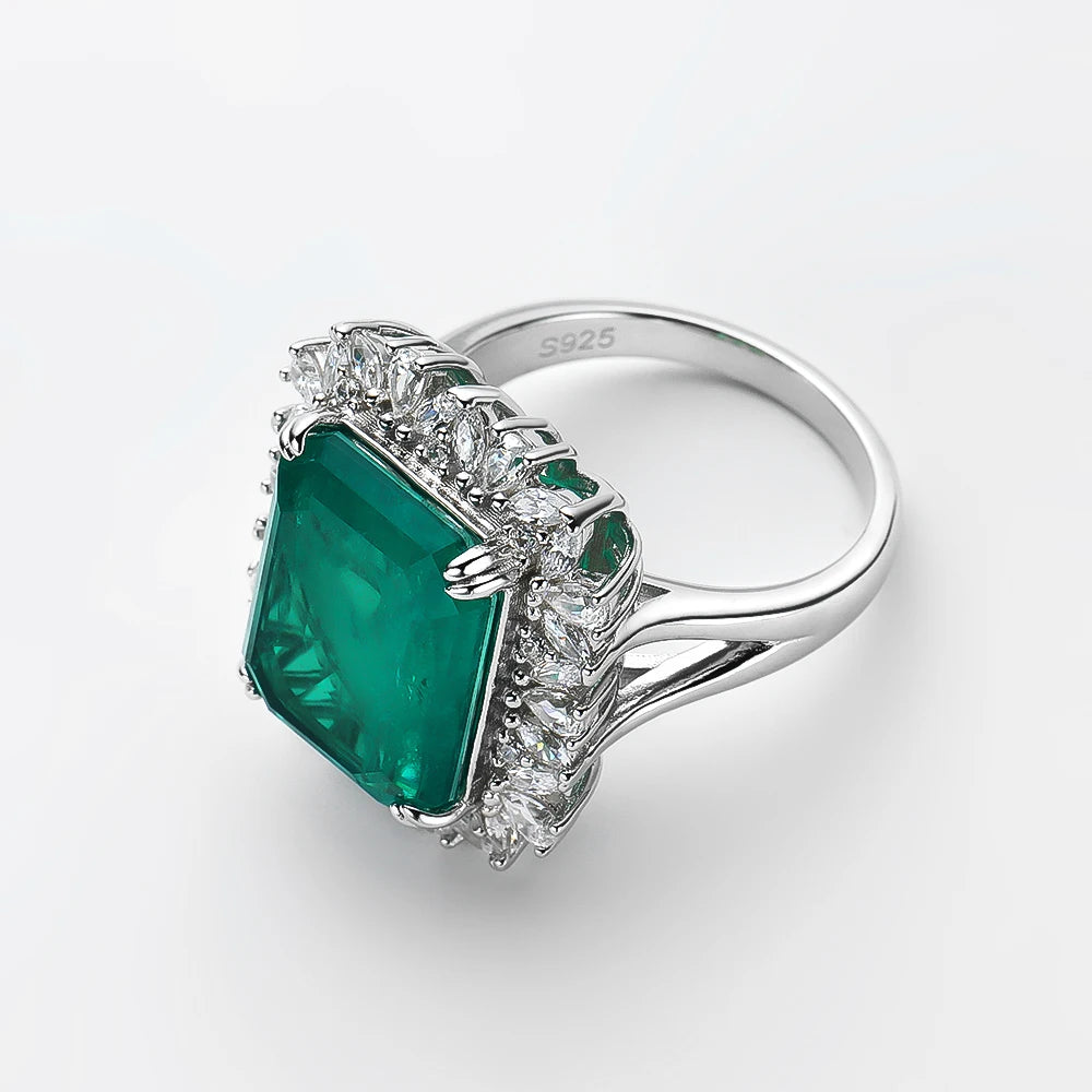 OEVAS 100% 925 Sterling Silver 12*15 Synthetic Emerald High Carbon Diamond Rings For Women Sparkling Wed Party Fine Jewelry Gift