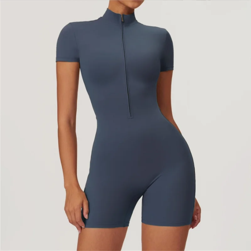 Yoga Set Women's Jumpsuits One-Piece Suit Zipper Short Sleeve Gym Push Up Workout Clothes Fitness Bodysuit Sportswear Tracksuit