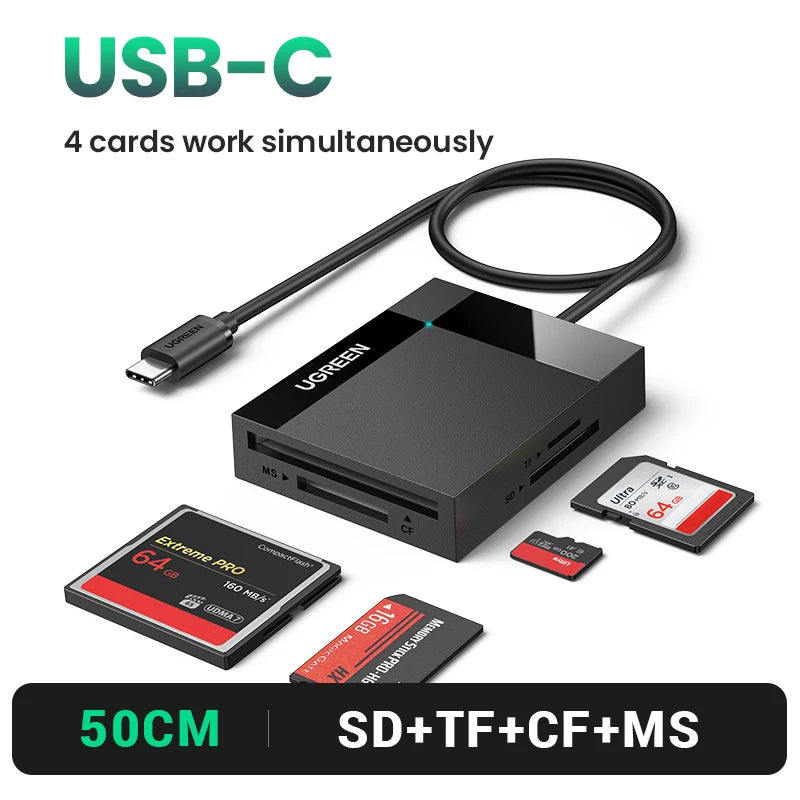 Card Reader 4-in-1 USB3.0 USB-C OTG to SD CF Micro SD TF MS Card Adapter for Laptop PC Windows macOS Memory Card Adapter
