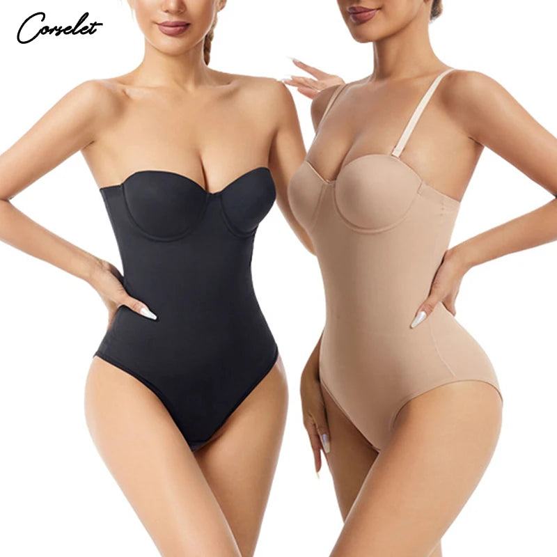 Wechery Women's Bodysuit Slimming Body Shaper Tummy Control Shapewear Detachable Shoulder Strap Female Underwear