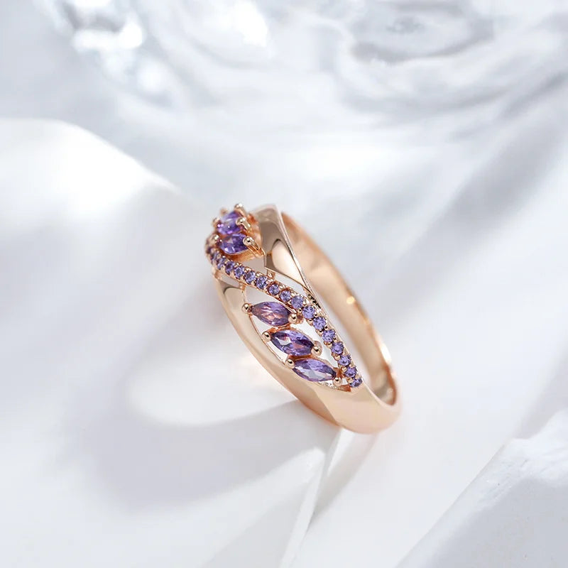 Cute Female Purple Zircon Stone Engagement Ring Rose Gold Color Wedding Jewelry For Women