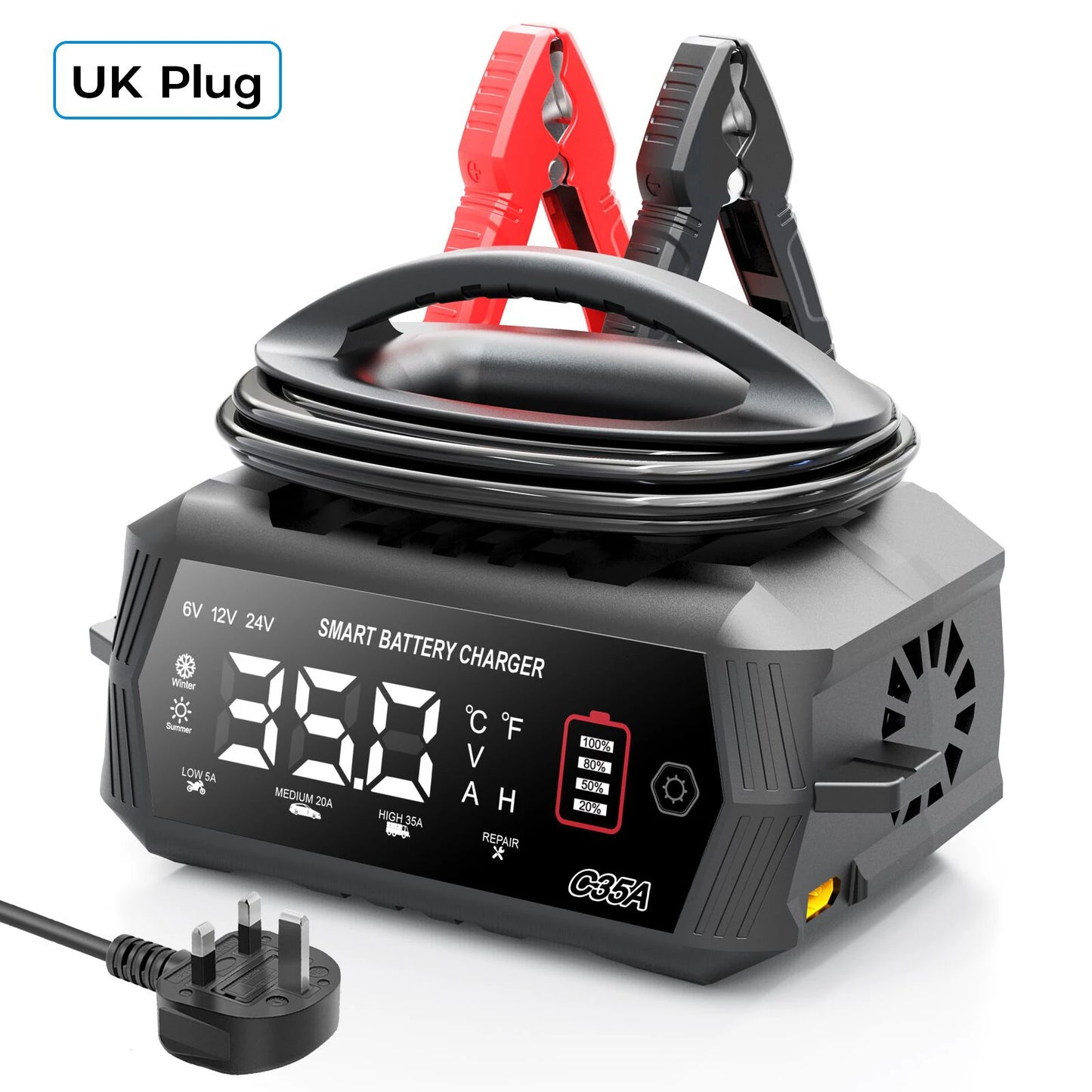 HTRC 35A Car Battery Charger 6V/12V/24V Smart Charger for Lithium LiFePO4 Lead-acid AGM Batteries Automatic Motorcycle Charger