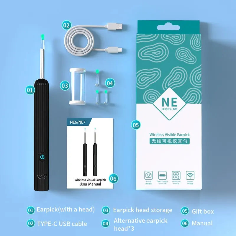 Ear Cleaner with Camera Wireless Ear Sticks Otoscope USB C Charging Endoscope Wax Removal Tool Earpick MIni Camera