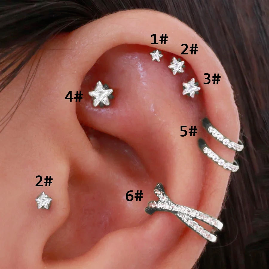 Trend Star Helix Piercing Crystal Earrings Zircon Lobe Rook Piercing Cartilage Tragus Daith Conch Fashion Women's Jewelry