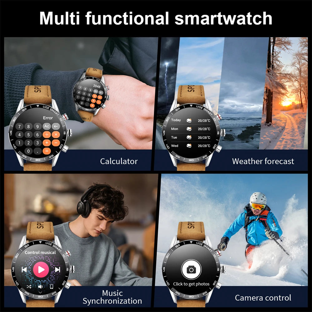 LIGE Rugged Military GPS Smart Watch Men AMOLED HD Screen Heart Rate Bluetooth Call Waterproof Outdoor SmartWatch
